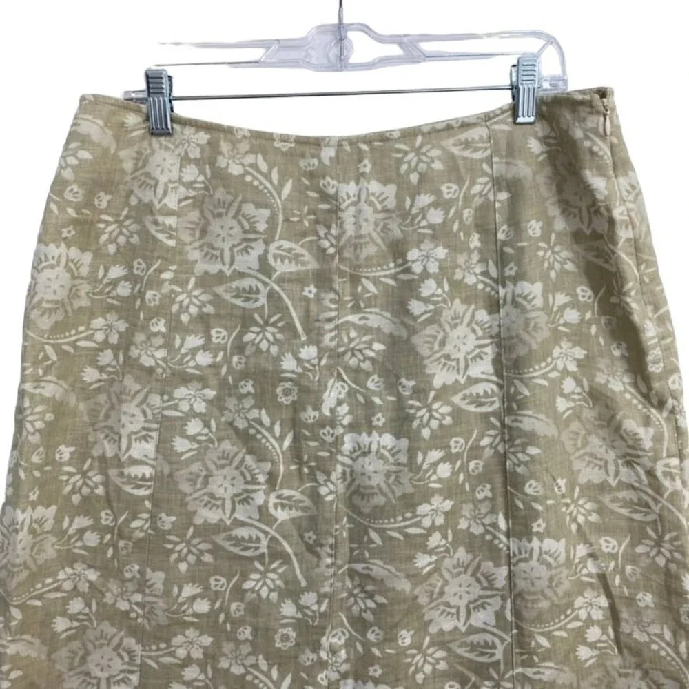 Style & Co Skirt Size 12 Green Floral Linen Maxi A Line Boho Neutral Cottagecore